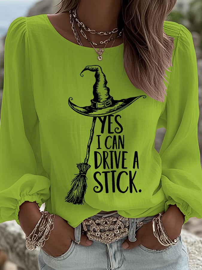 Women's Yes I Can Drive A Stick Printed Long Sleeve Shirt