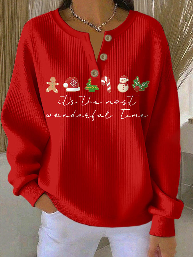 Women's Casual It's The Most Wine-Derful Time Of The Year Button-Down Sweatshirt