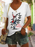 Women's Retro Rock Singer Commemorative Print T-Shirt