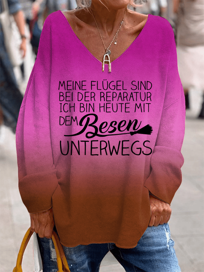 "Meine Flügel sind bei der Reparatur ..." lässiges Damen-Top mit V-Ausschnitt
