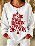Women's Jesus is the Reason for the Season Casual Printed Waffle Long-Sleeve Top