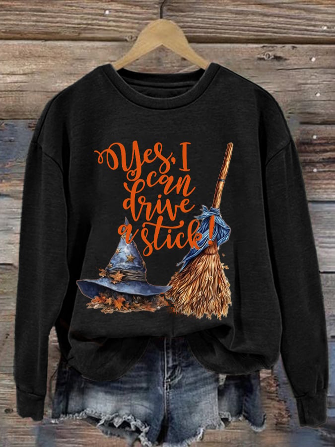 Women's Yes I Can Drive A Stick Printed Casual Crew Neck Sweatshirt