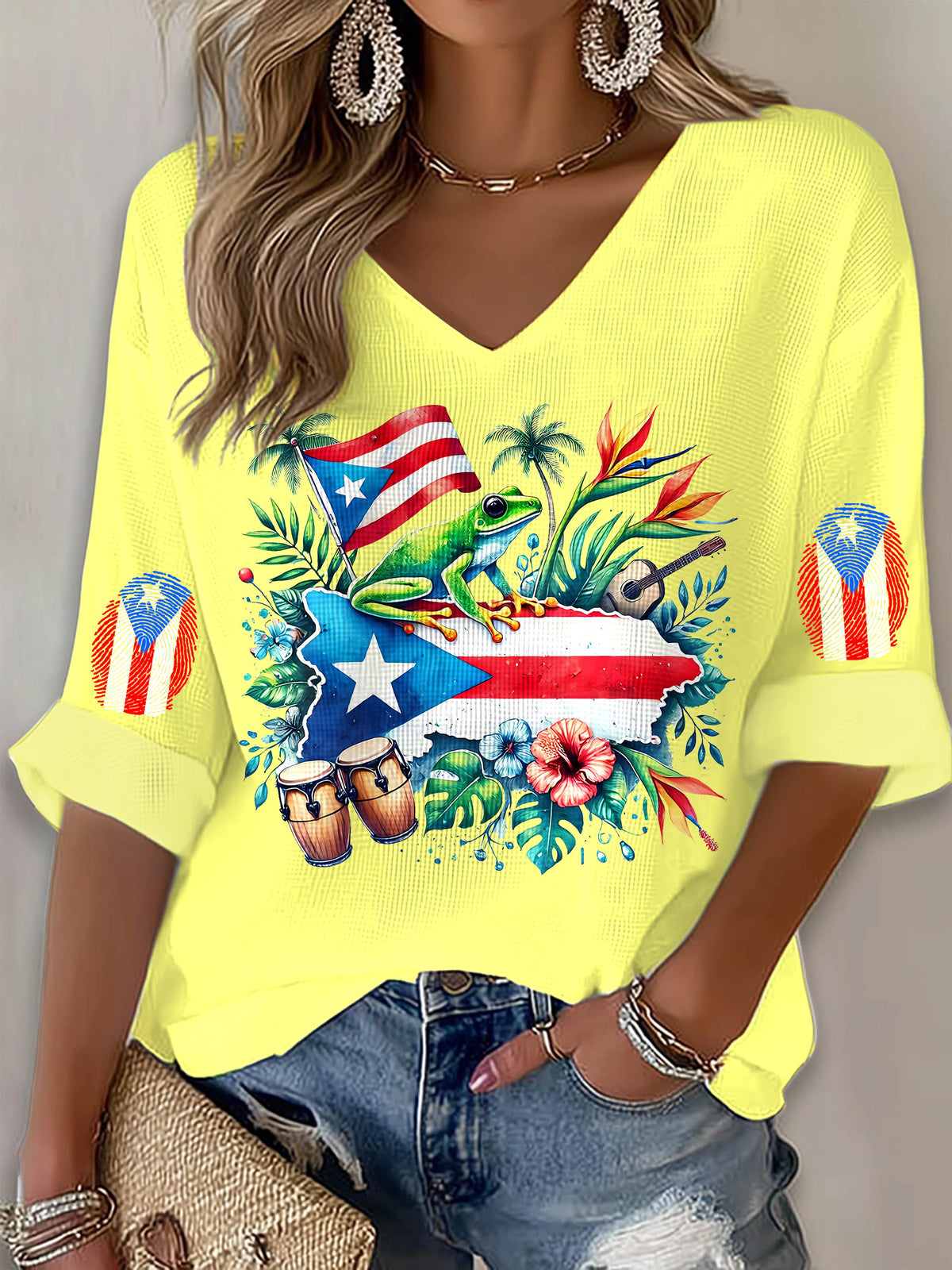 Puerto Rico Flag Boricua Culture Printed Long Sleeve Top