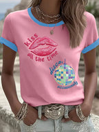 Women's Kiss All The Time Disco Occasionally Print Round Neck T-shirt