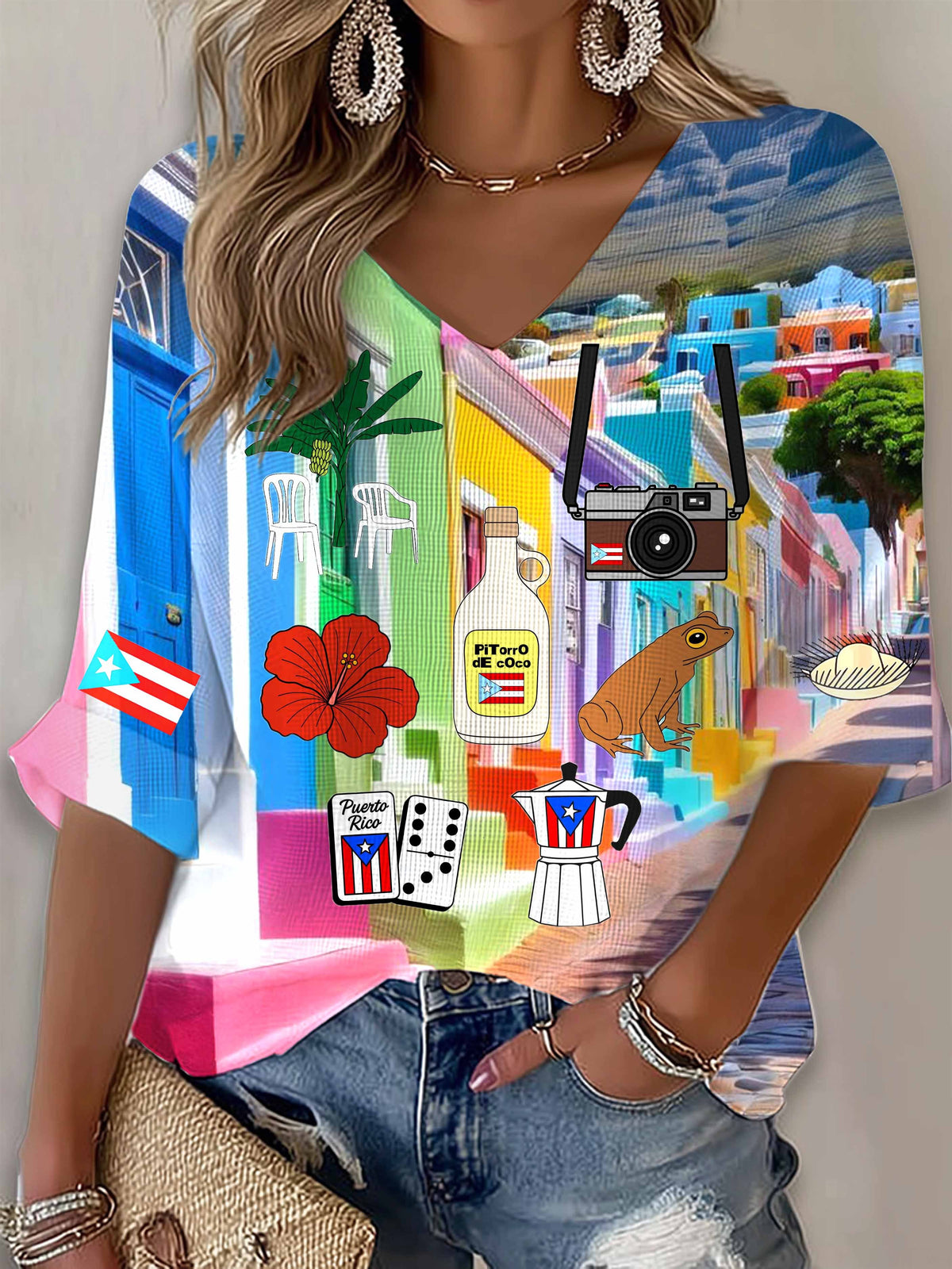Puerto RIco Singer Pfknr Printed Long Sleeve Top