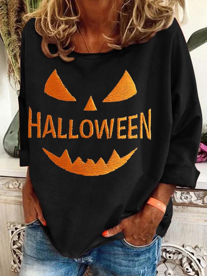 Women'S Halloween Pumpkin Face Sweatshirt