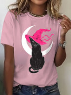 Women's Witch Cat  Printed Short-Sleeved T-Shirt
