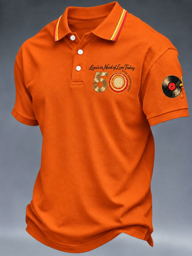 Men's Short-Sleeve Polo Shirt with Music Tour Print