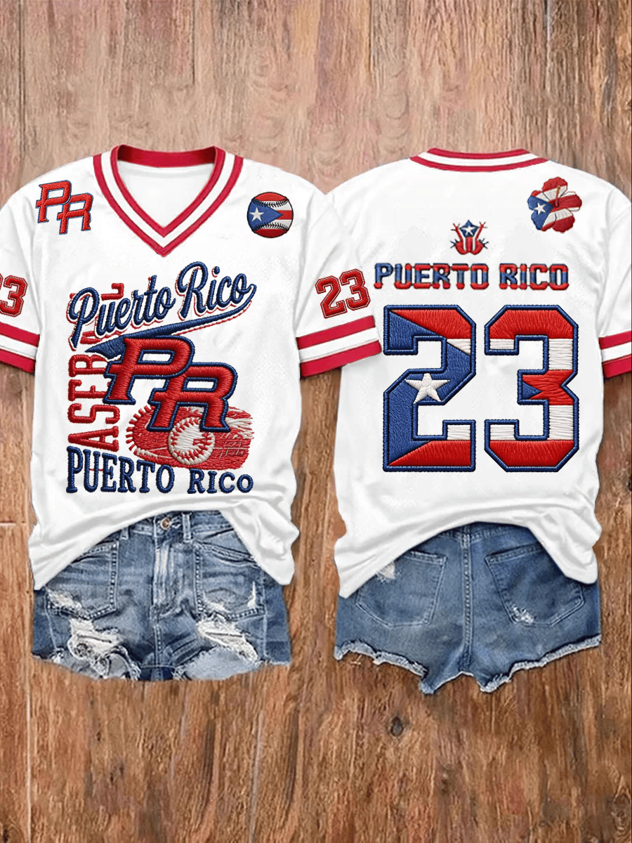 Women's Puerto Rico Baseball  Print T-Shirt