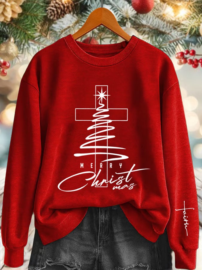 Women'S Christian Christmas Cross Design Sweatshirt