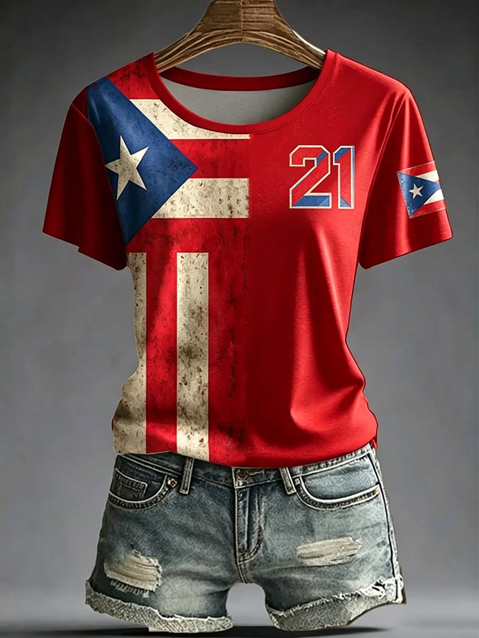 Women's Casual Puerto Rico Print Top