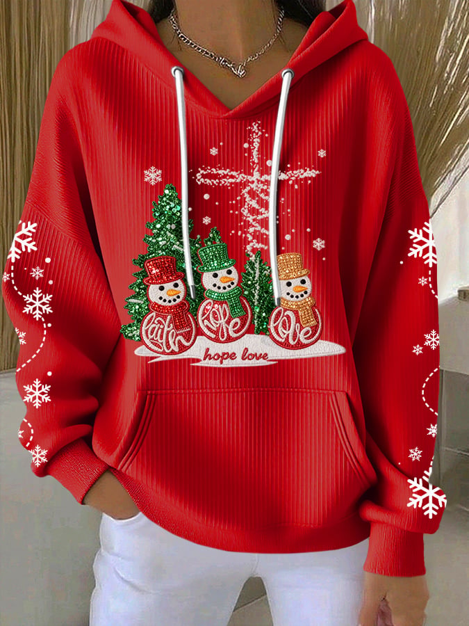 Women's Casual Faith Christmas Textured Hoodie