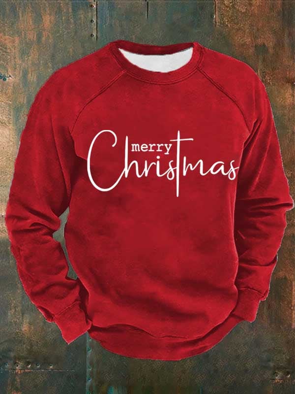 Man's Merry Christmas Print Casual Long Sleeve Sweatershirt