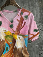 🔥🔥2nd 50% Off 🔥🔥V Neck Retro Jackie & Shadow Bald Eagle Couple Print T-Shirt