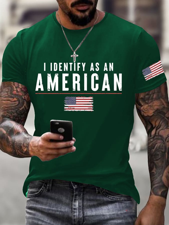 Men's I Identify As An American Printed Round Neck T-Shirt