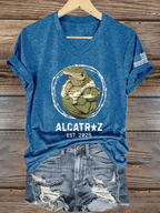 Women's Alligator Alcatraz Print V-Neck T-Shirt