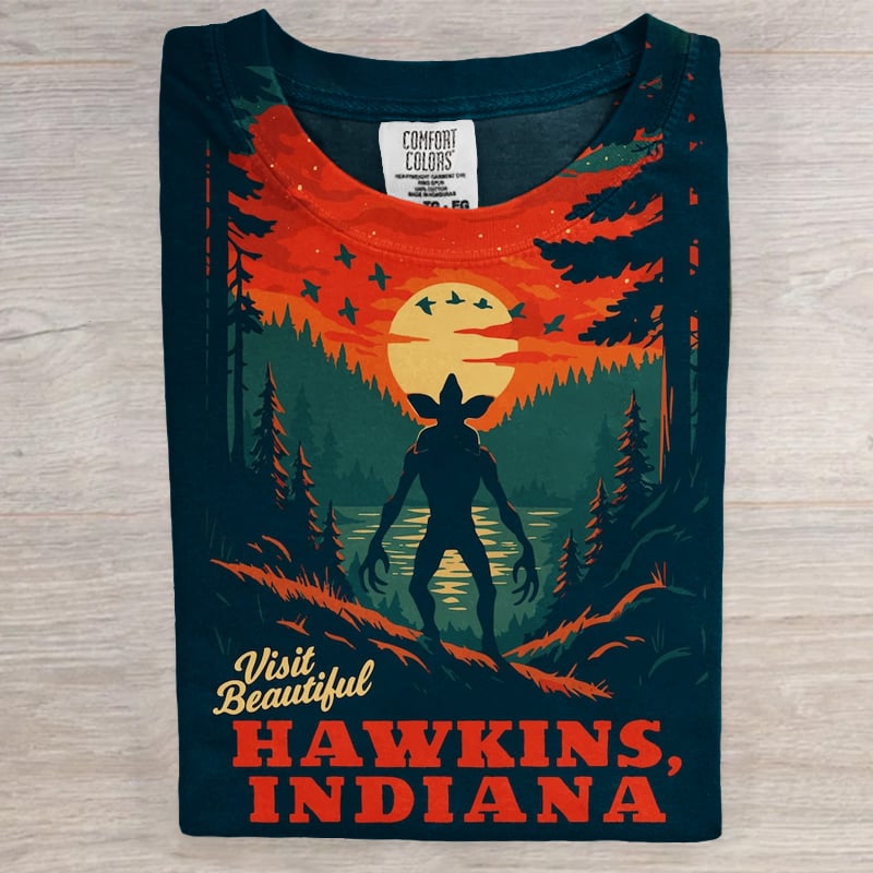 Vist Hawkins Indiana National Park Upside Down 80s Horror Art Print V-neck T-shirt