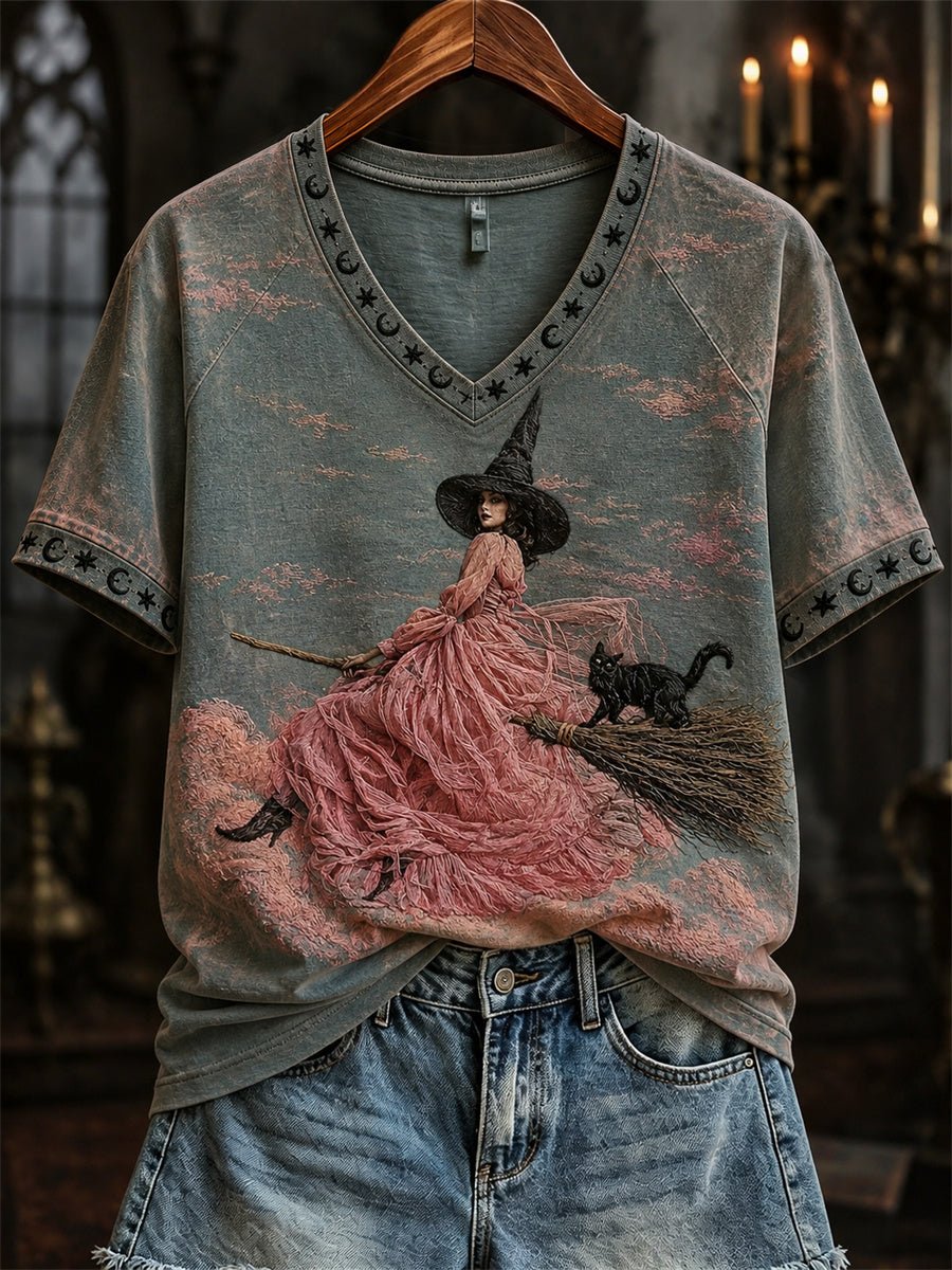 Women's Halloween Witch Print T-shirt