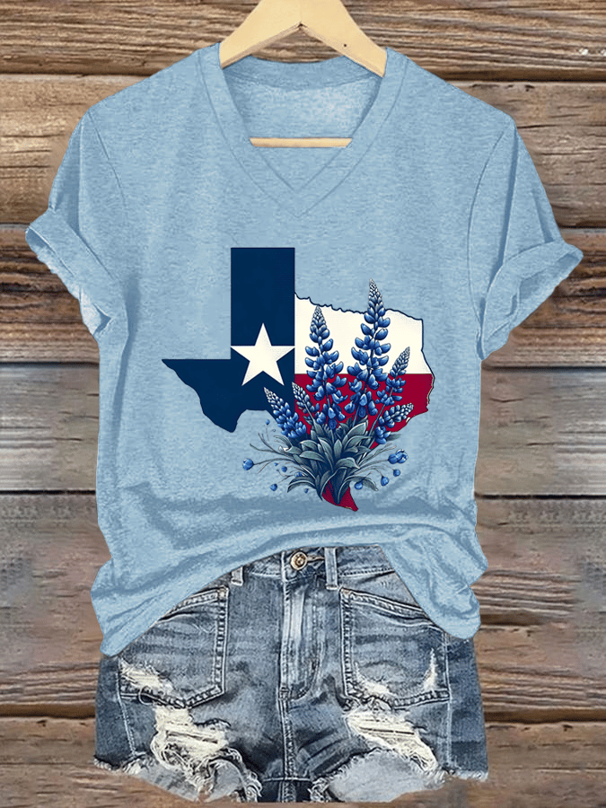 Women's Texas Strong Print V-Neck T-Shirt