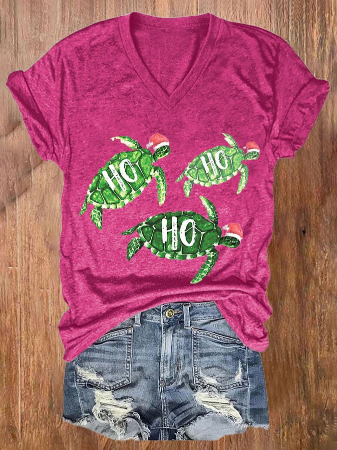 Women's Casual Hawaiian  Christmas Print Short Sleeve T-Shirt