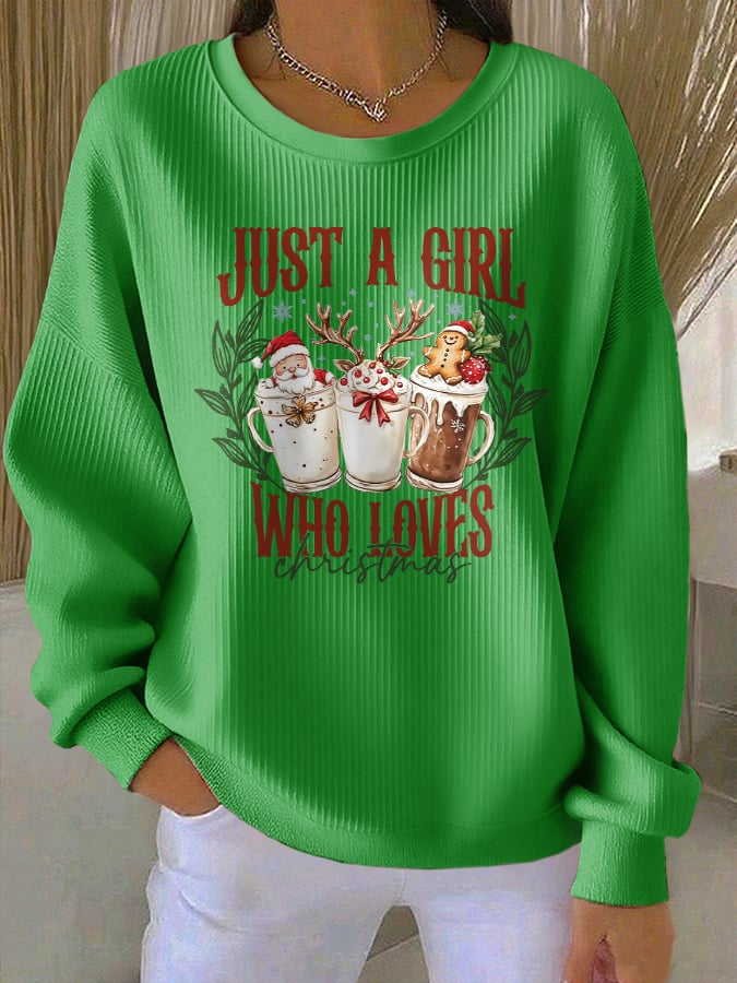 Women's casual just a girl who loves Christmas printed sweatshirt