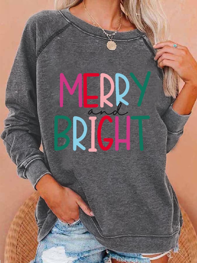 Women‘s Merry And Bright Christmas Print Casual Sweatshirt