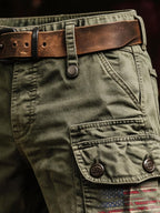 Men's Retro Outdoor Washed & Distressed Multi-Pocket Functional Cargo Shorts