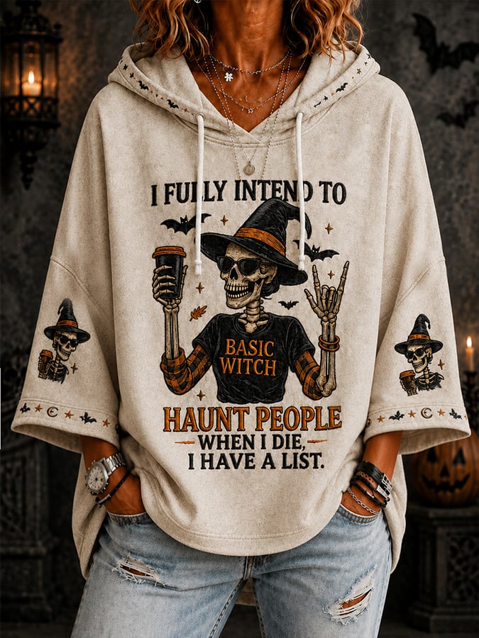 Women's  Retro Funny Halloween Skull Witch Print Top