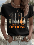 Women's Halloween Printed Round Neck T-Shirt