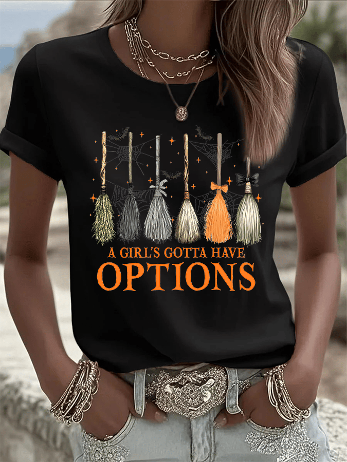 Women's Halloween Printed Round Neck T-Shirt
