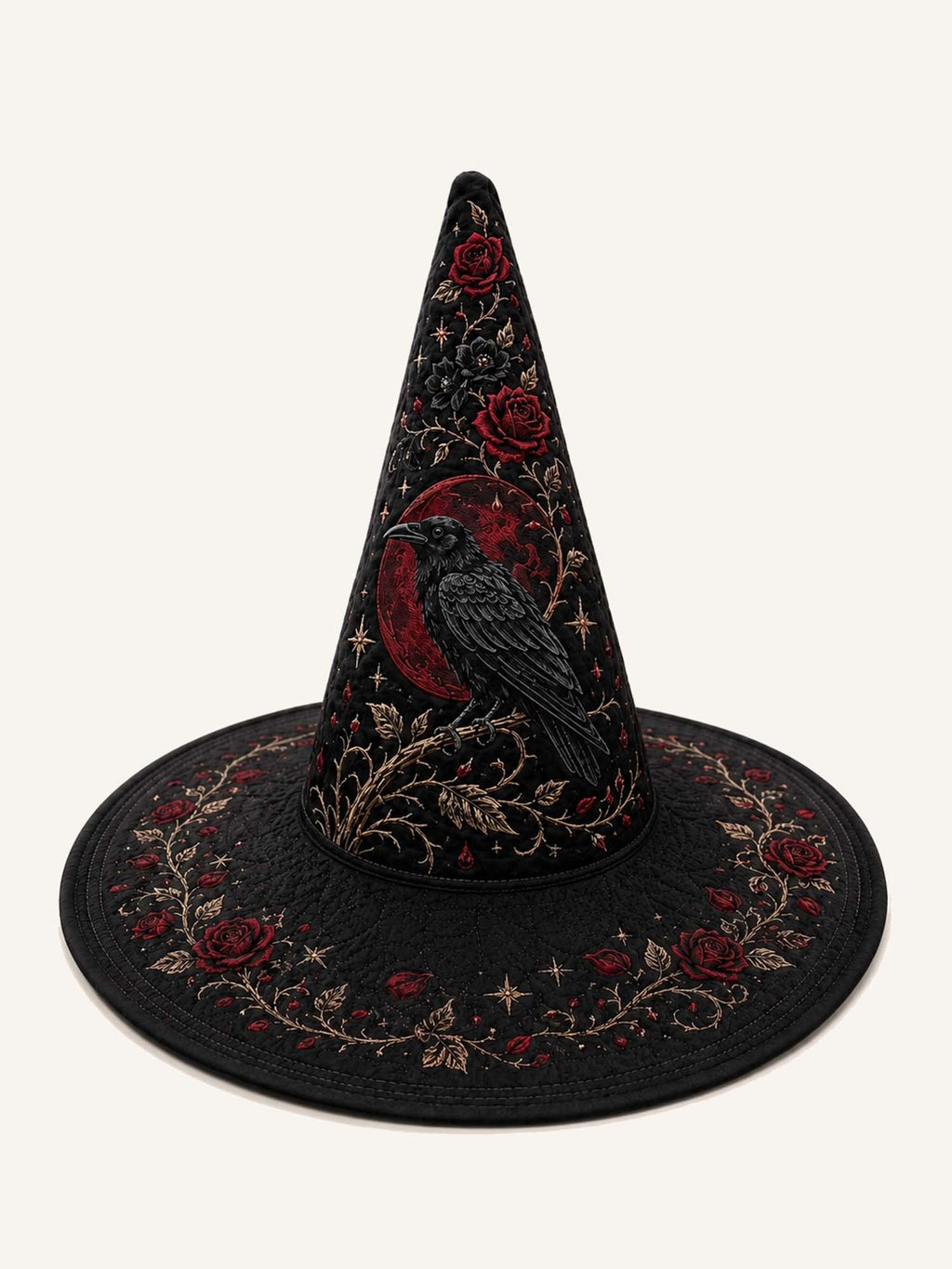 Halloween Black Rose Raven Victorian Gothic Hand-quilted Witch Hat