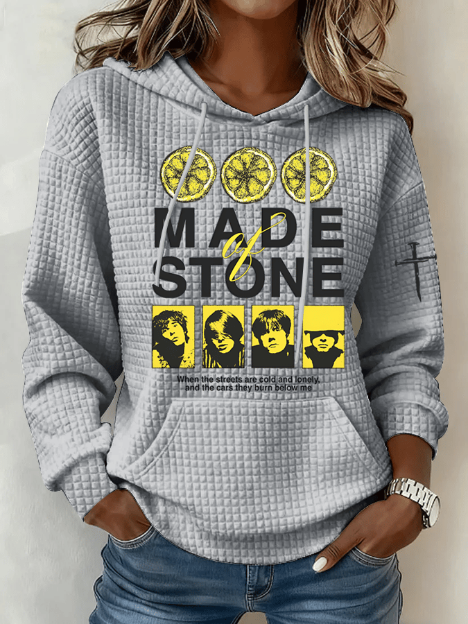 Women's Music Print Waffle Fabric Hoodie