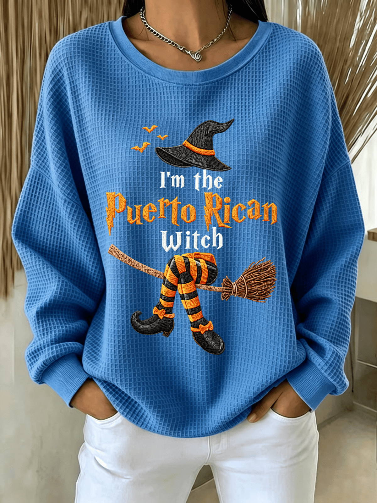 Women's Halloween in Puerto Rico Print Waffle-Knit Top