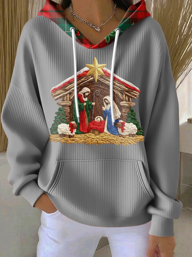 Women's casual Christmas textured thickened hoodie