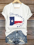 V-Neck Retro Texas Strong Hill Country Stronger Than The Storm Print T-Shirt