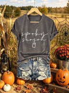 V-Neck Retro Halloween Spooky Season Ghost Print T-Shirt