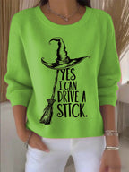 Women's Yes I Can Drive A Stick Print Round Neck Sweatshirt