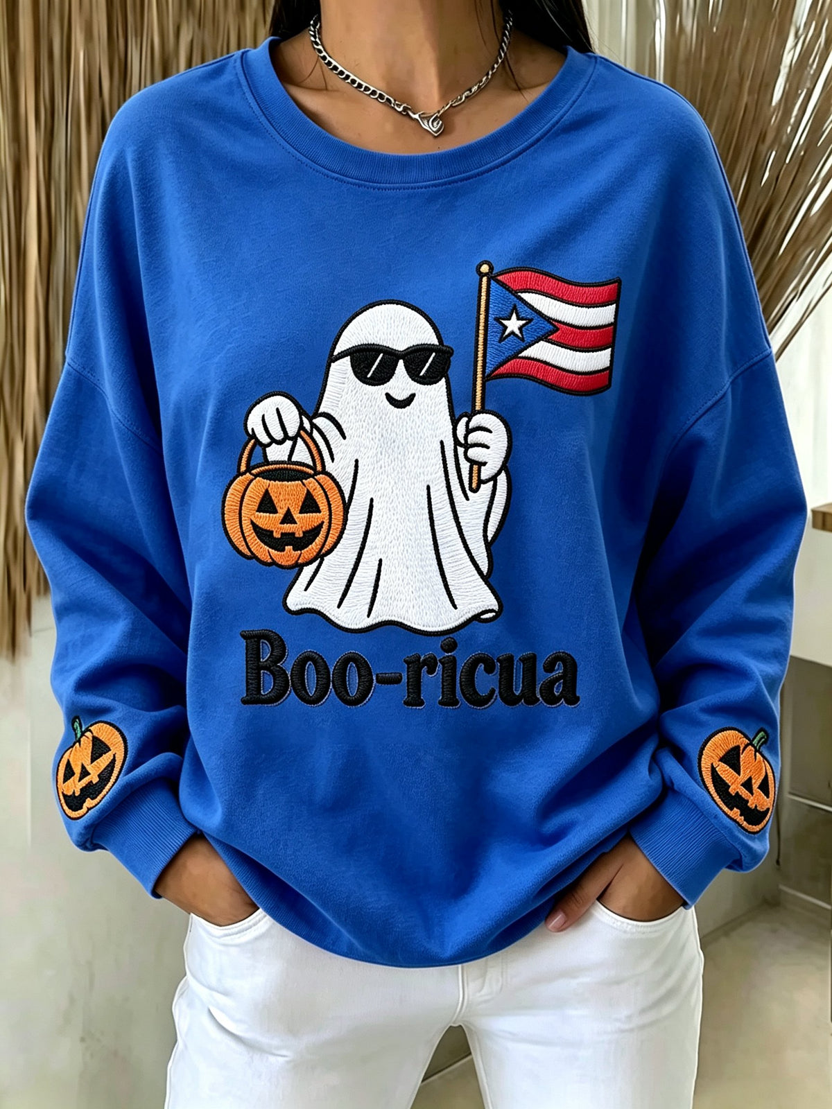 Women's Halloween In Puerto Rico Printed Long-Sleeve Sweatshirt