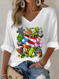 Women's Casual Printed Waffle Top