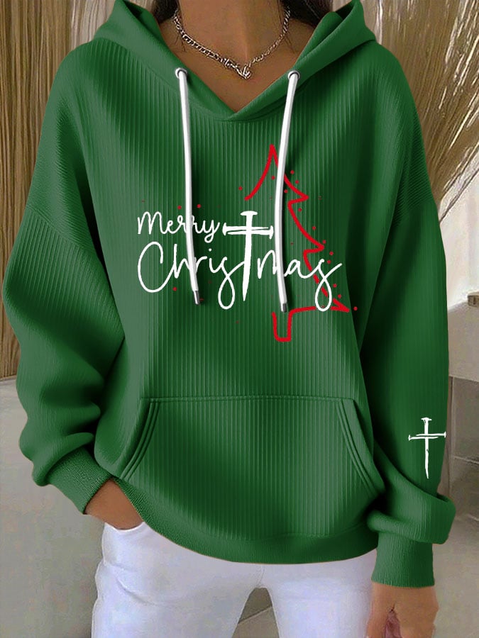 Women'S Christian Cross Christmas Tree Hoodie Sweatshirt