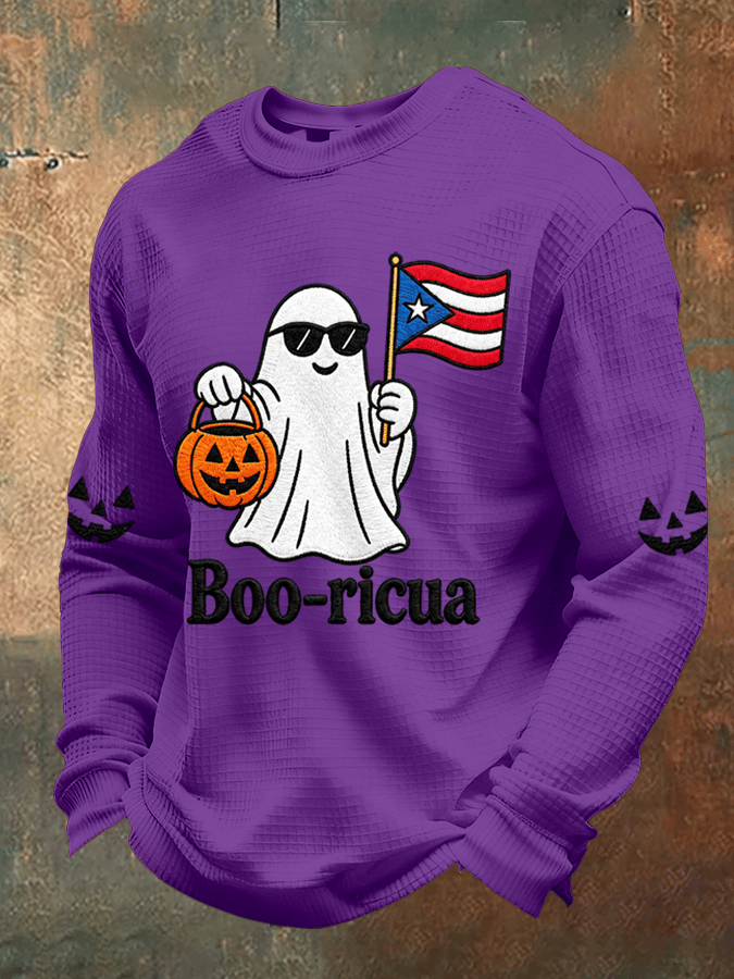 Men's Boricua Halloween Waffle-Knit Long-Sleeve Top