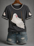 Women's Halloween Cute Ghost Print Casual T-shirt
