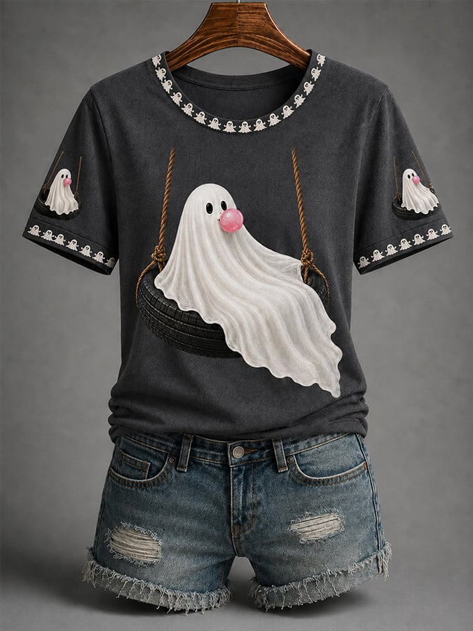 Women's Halloween Cute Ghost Print Casual T-shirt