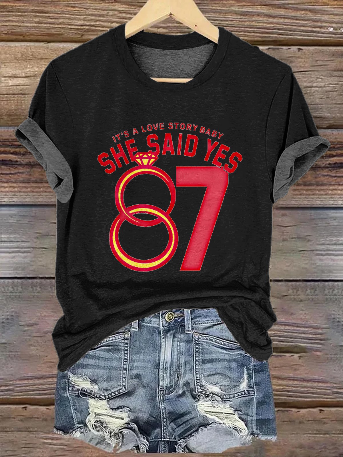 Women's Love Story Crew Neck Print T-shirt