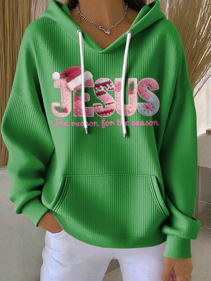 Women's casual Christmas Jesus textured thickened hoodie