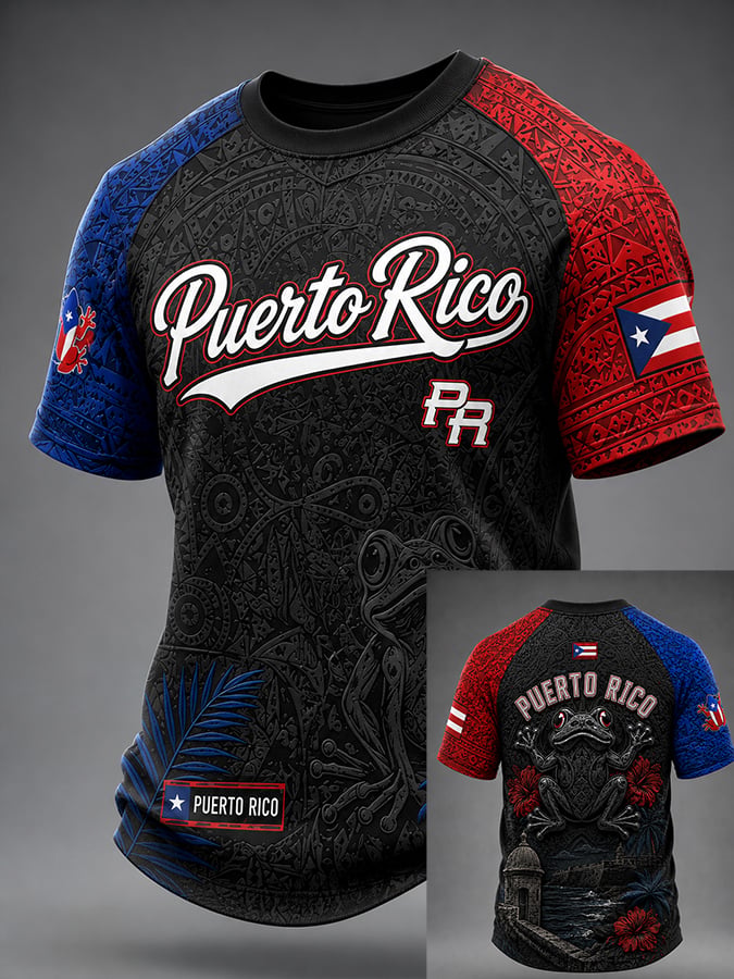 Men's Puerto Rico Art Printed Short-sleeved T-shirt