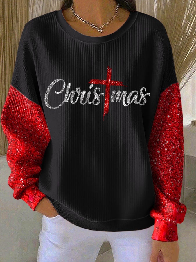 Women'S Christian Christmas Cross Design Sweatshirt