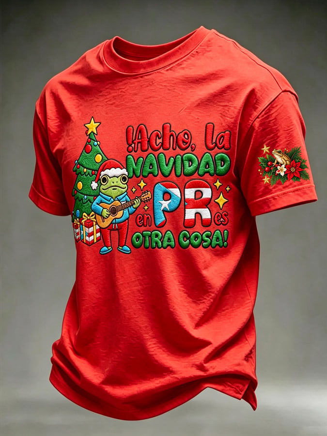 Men's Puerto Rico Christmas Print Casual T-Shirt