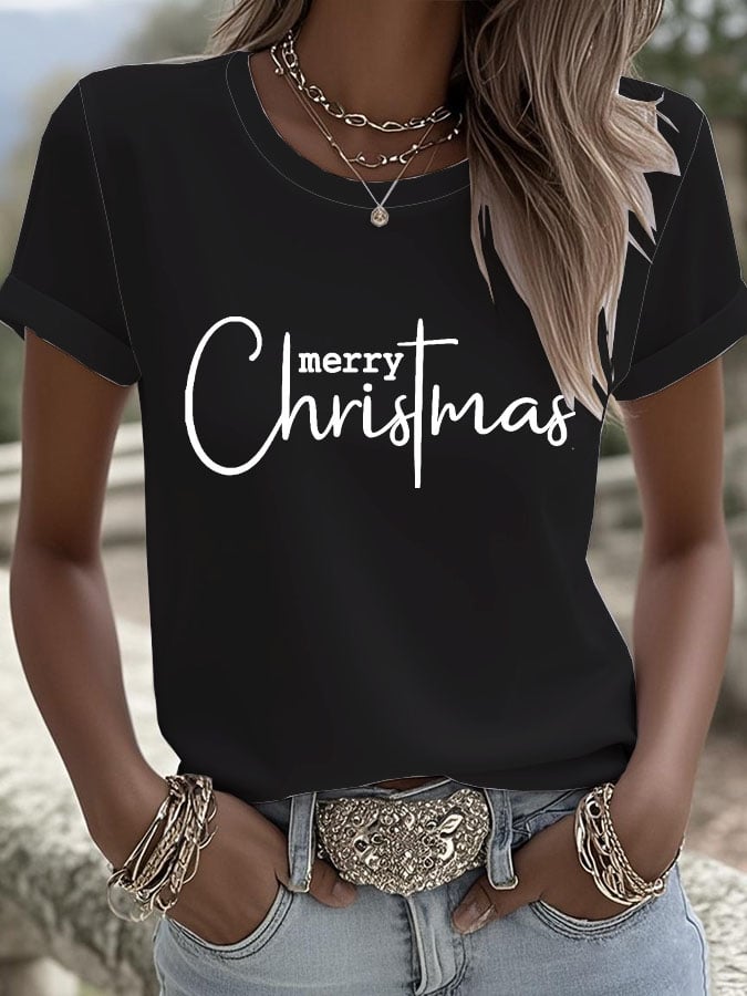 Women's Merry Christmas Printed Short-Sleeved T-Shirt