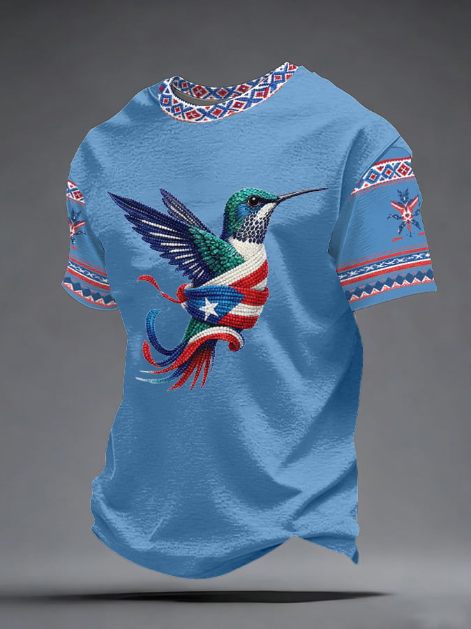 Men's Retro National Puerto Rican Day Print Short-Sleeve T-Shirt